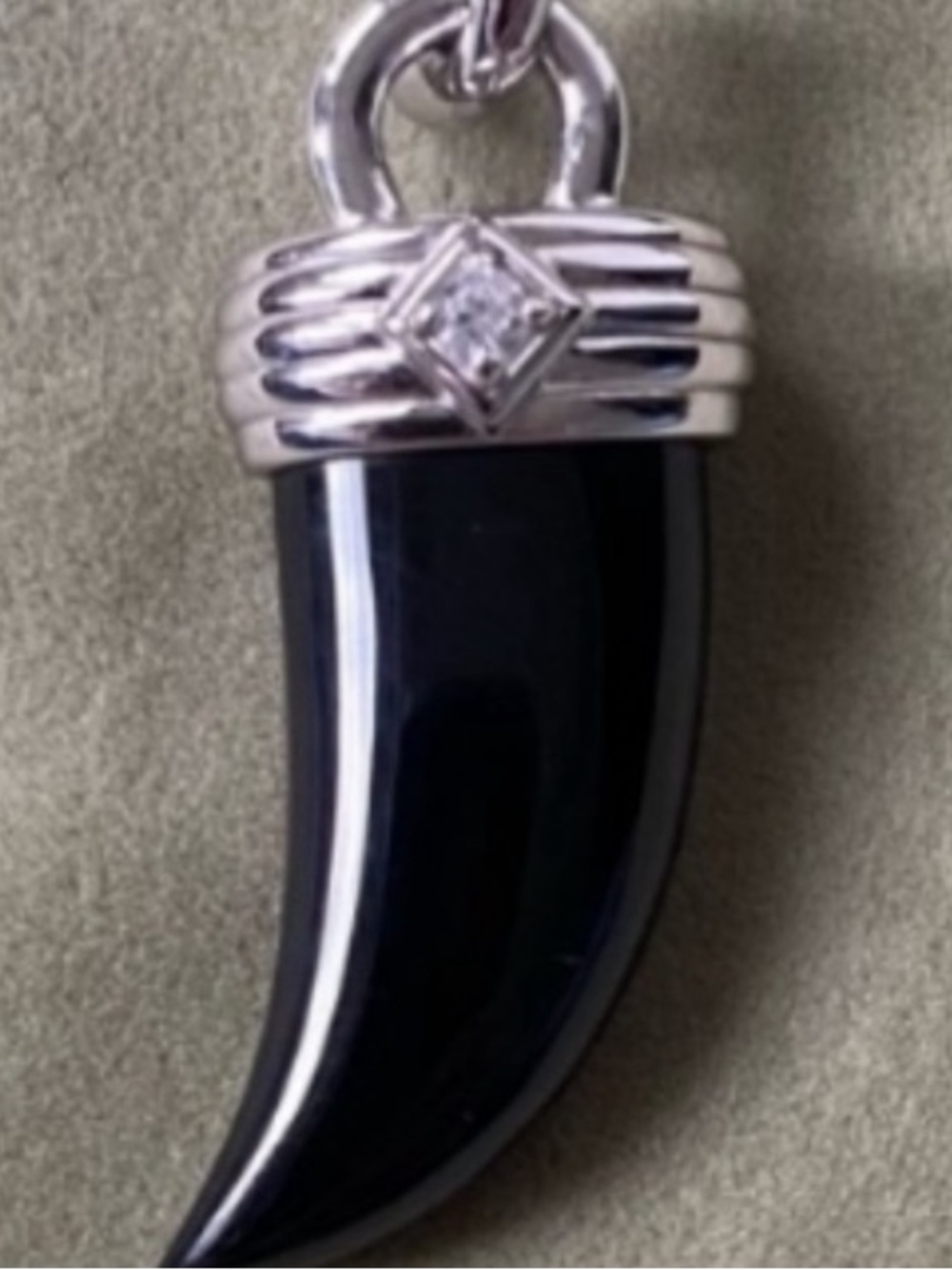 Judith Ripka Black Onyx Horn Pendant with Silver Cap & CZ /Made in Brazil( onyx)
